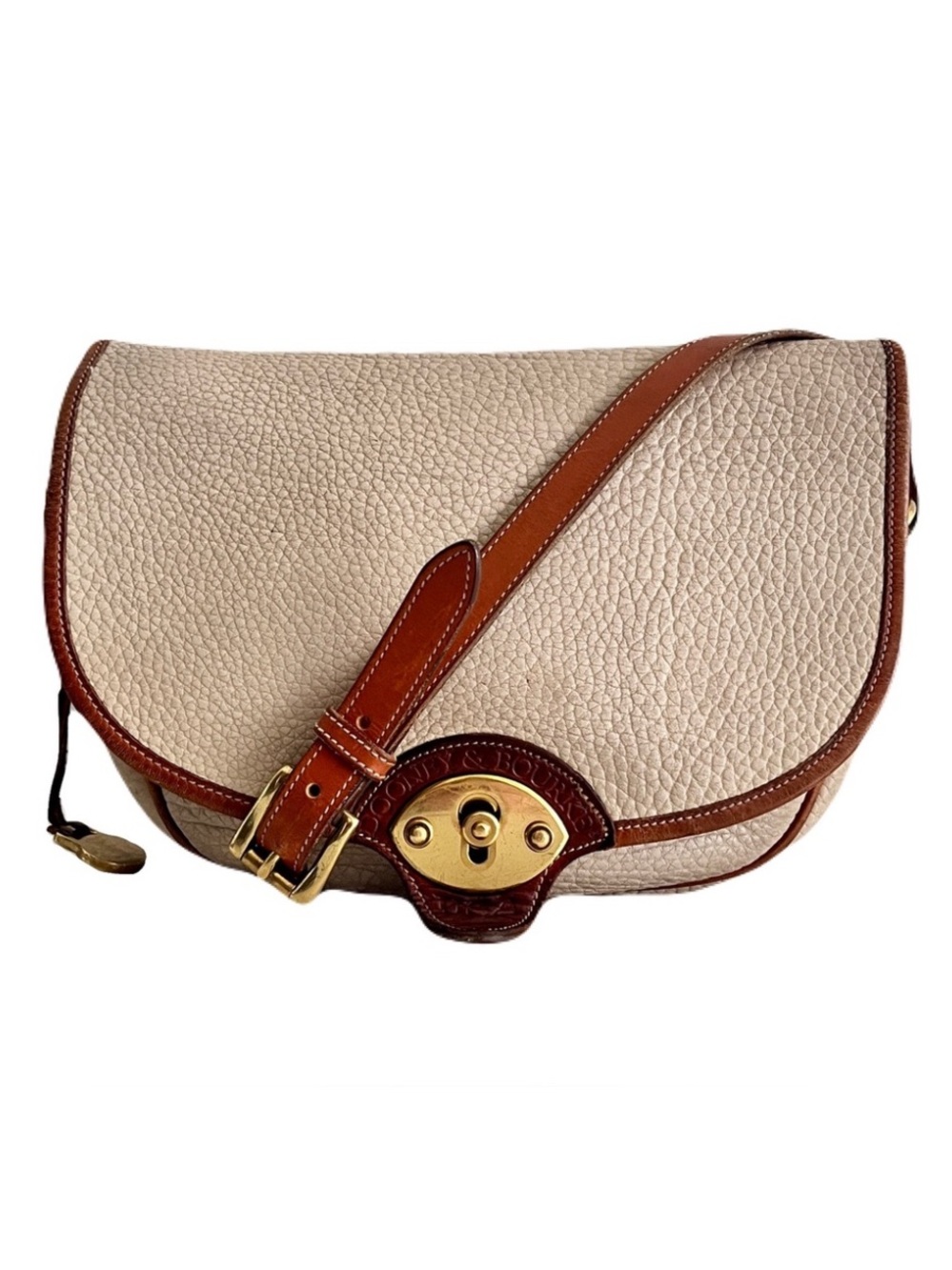 Vintage Dooney & Bourke Ivory Beige Leather Saddle Crossbody Bag